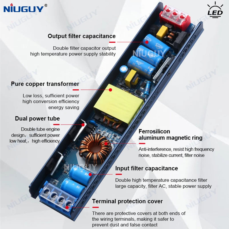 60W 100W 200W 300W 400W 400W 500W DC 12V 24V LED Power Supply AC 100-265V Silent Lighting Transformer Power Adapter LED Lighting