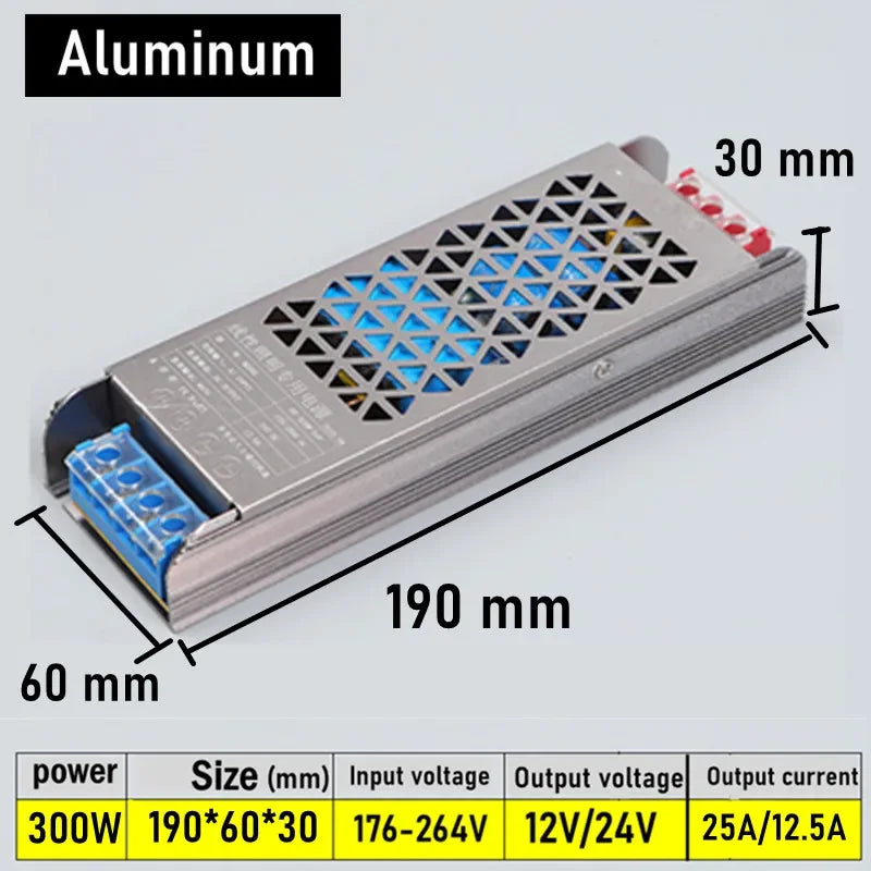12V 24V LED Power Supply AC To DC Transformer 60W 100W 200W 300W 400W Super Thin Converter for LED Strip Light Bulb LED Driver