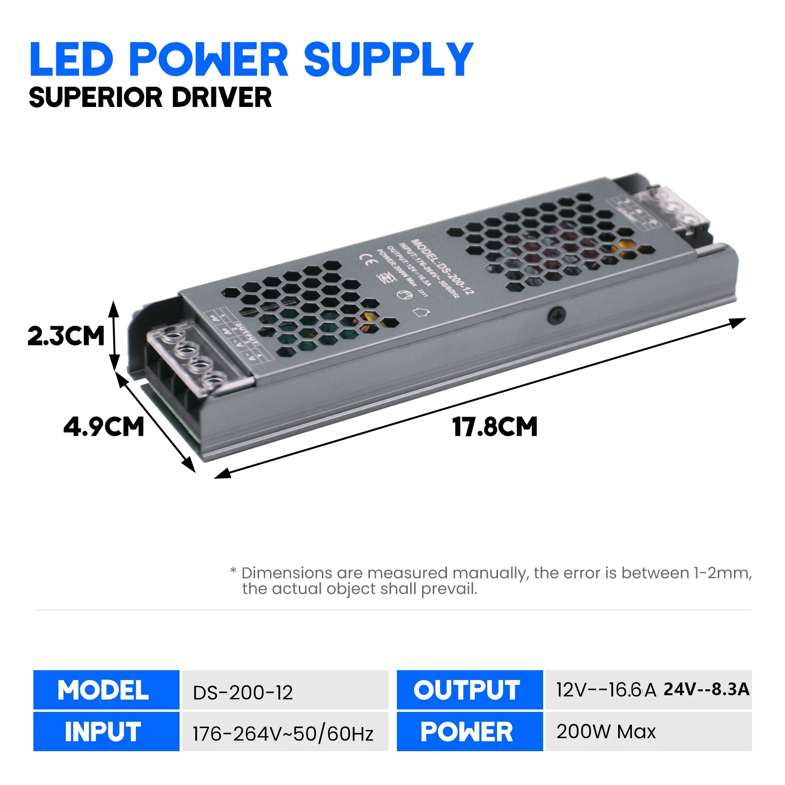 12V 24V Power Supply for LED Strip AC176-264V Ultra Thin Lighting Transformers 60W 100W 200W 300W 400W LED Driver Power Adapter