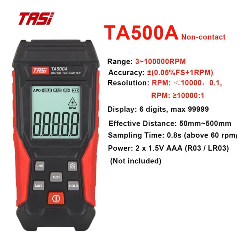 TASI TA500A/B/C Tachometer Contact&Non-contact Digital Tachometer Laser Photo Tachometer High Accuracy Max 100000 RPM Tachometer