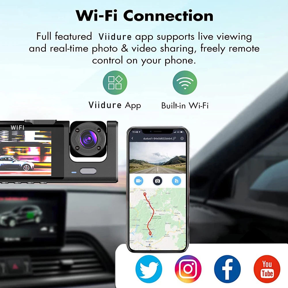 3 Camera WIFI Dash Cam Cabin Car Dvr 1080P Interior Vehicle Three Way Channel Dvrs Recorder Video Registrator Dashcam Camcorder by MVEnergo