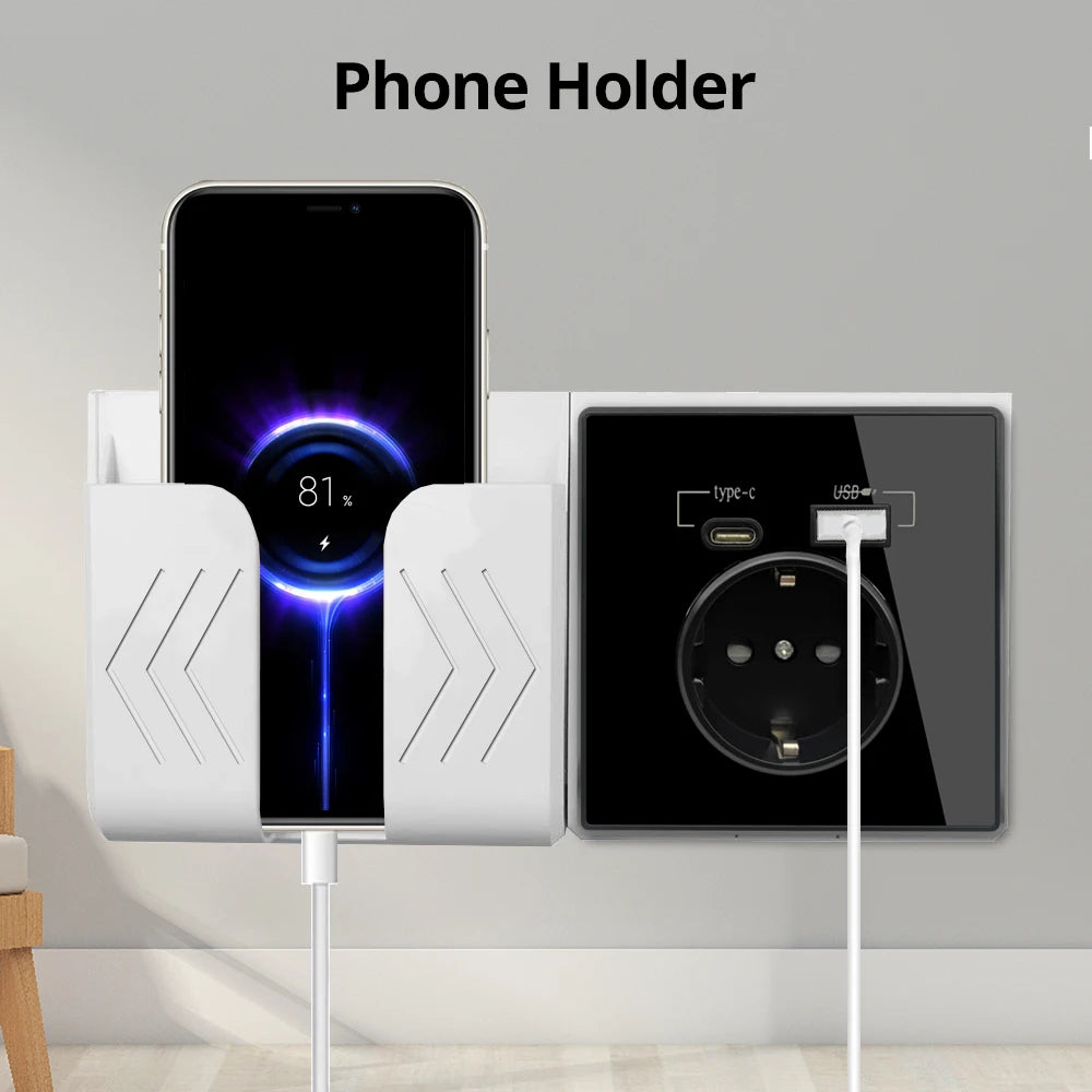 Type-C A Interface Outlet Acrylic Mirror Crystal Panel Black Wall EU Russia Spain French Socket With USB Charge 5V 2100mA Holder
