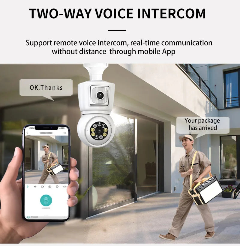 ICSEE 4K 8MP E27 Bulb WiFi Camera Dual Lens Dual Screen Auto Tracking Two Way Audio Color Night Vision Outdoor Security Camera by MVEnergo