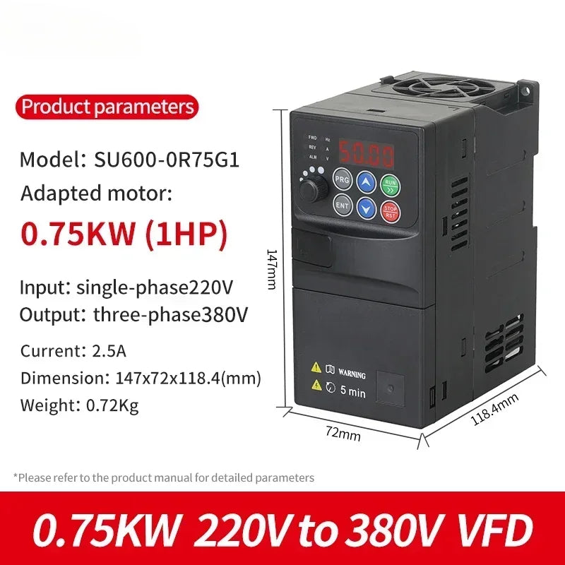 Input 220V to Output 380V VFD Variable Frequency Drive Converter Inverter 0.75/1.5/2.2/3.7/4/5.5 KW Motor Speed Controller by MVEnergo