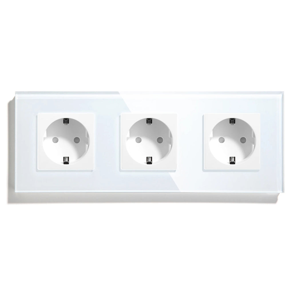 Bseed EU Russia Socket 16A Electric Wall Socket Tempered Glass Crystal Panel 2 Colors Electrical Outlet Home Improvement by MVEnergo