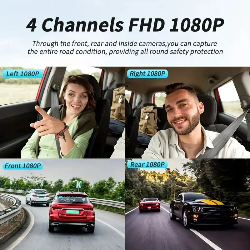 Car Dash Cam 4 Channel Black Box Driving Camera FHD 1080P Front Left Right Rear Night Vision Loop Recording add Hardwire kit by MVEnergo