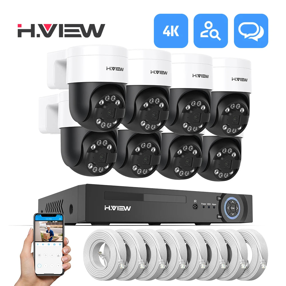 H.view 8Ch 4K 5MP 8MP Cctv Security Camera System Ptz Home Video Surveillance Kit Outdoor Ip Camera Humanoid Detection by MVEnergo