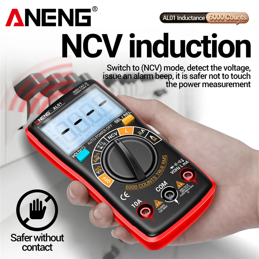 Coil Inductance Multimeter Duty Cycle Hz Tester ANENG AL01 6000 Counts NCV Temperature Meter True-RMS Voltage Pro Tester Tools by MVEnergo