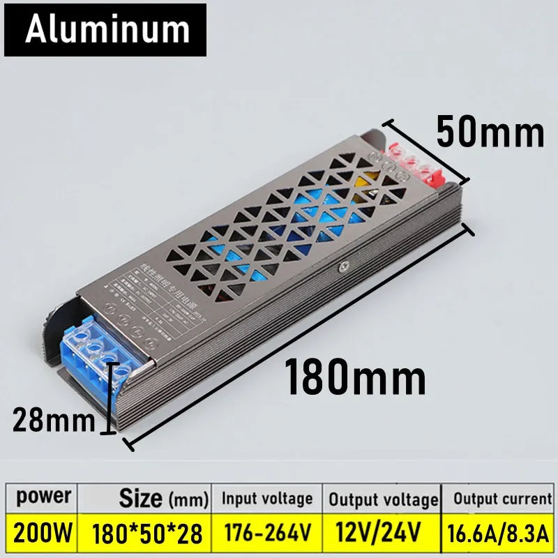 12V 24V LED Power Supply AC To DC Transformer 60W 100W 200W 300W 400W Super Thin Converter for LED Strip Light Bulb LED Driver
