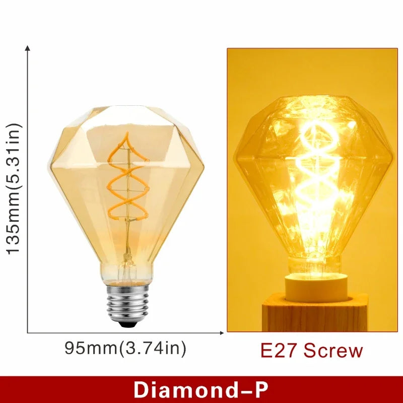 E14 E27 Retro LED Spiral Filament Light Bulb 4W Warm Yellow 220V C35 A60 T45 ST64 T185 T225 G80 G95 G125 Vintage Edison Lamp by MVEnergo