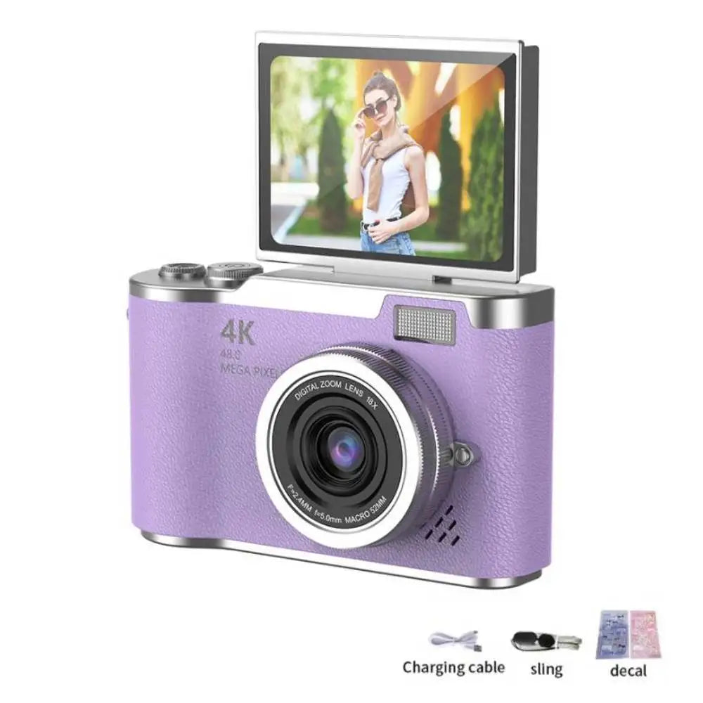4K Digital Camera CCD 180° Flip Screen Selfie Camera 8X Digital Zoom 48MP Portable Digital Photography Camera with 32G Card by MVEnergo