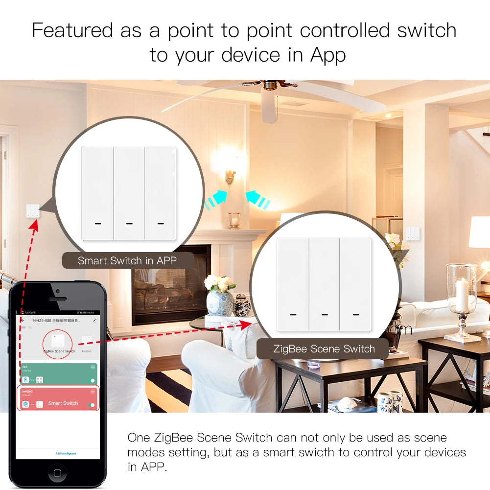 MOES Tuya ZigBee Wireless 9 Scene Switch Push Button Battery Powered Transmitter Smart Life App Automation 1/2/3 Gang by MVEnergo