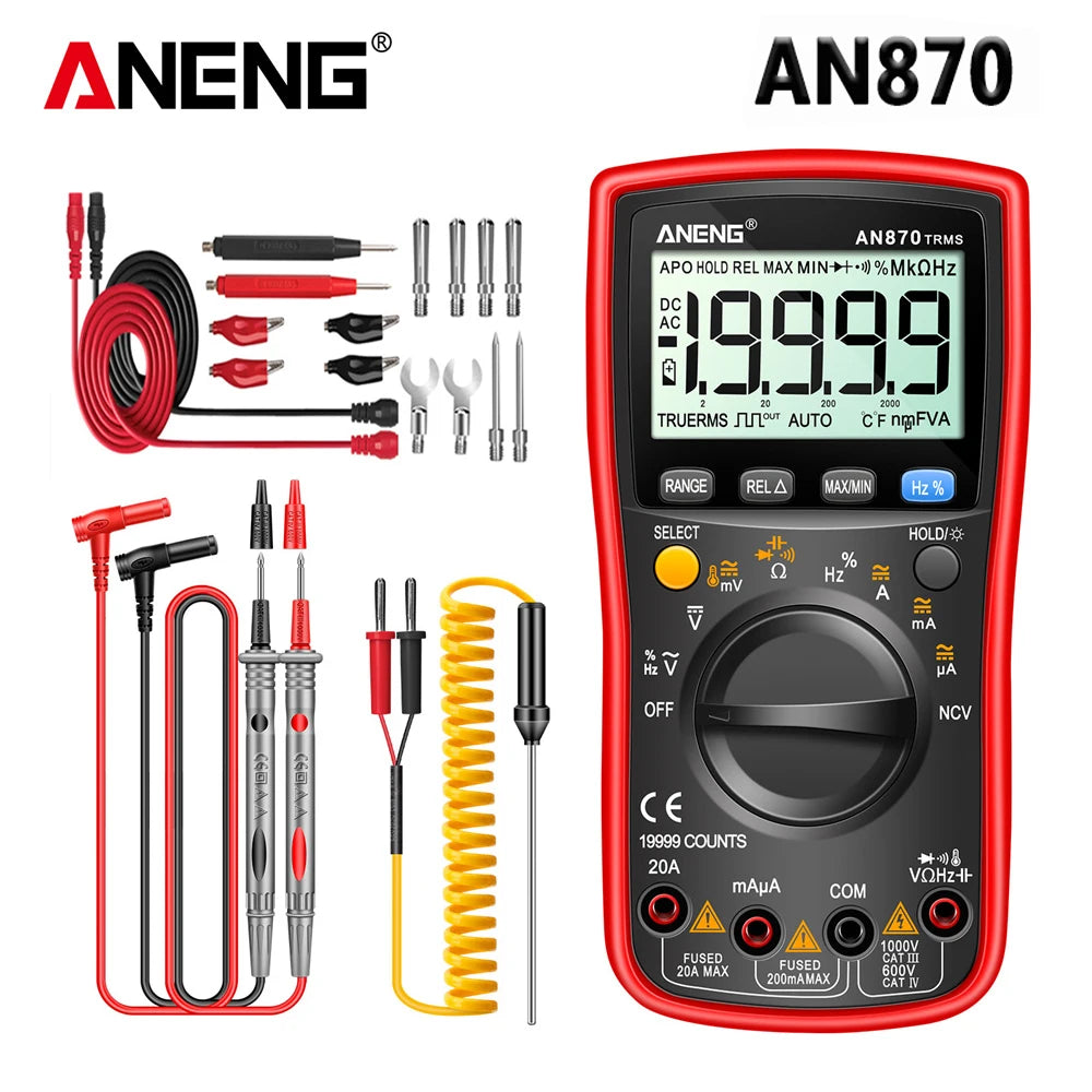 ANENG AN870 Profesional Digital Multimeter 19999 Counts True Rms AC/DC Voltage Current NCV Transistor Accurate Auto Range Tester by MVEnergo