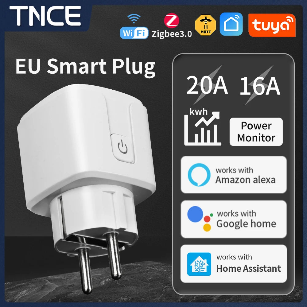 TNCE Tuya 16A/20A WiFi/Zigbee3.0 Smart Socket EU Smart Plug With Power Monitoring Timing Function Work With Alexa