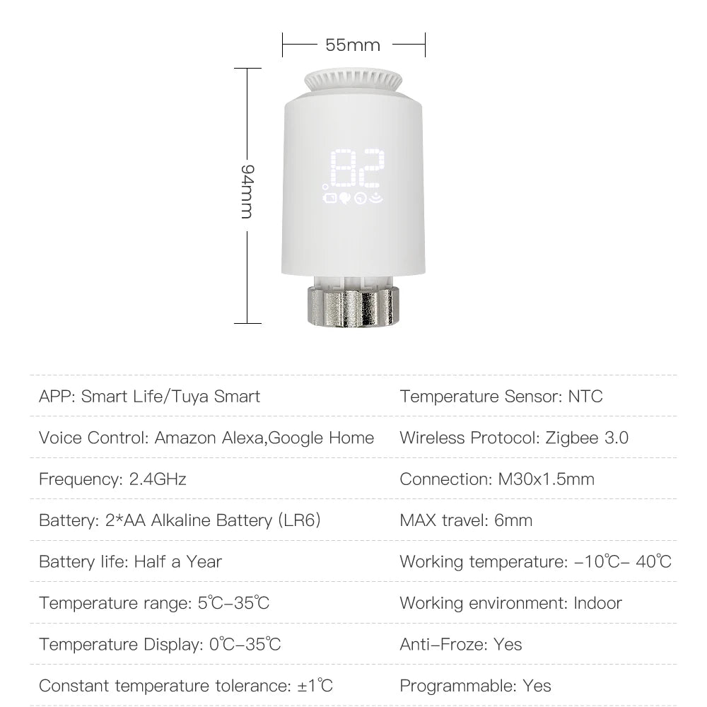 AVATTO Tuya ZigBee Thermostat Radiator Actuator Smart TRV Thermostatic Valve Temperature Controller Support Alexa Google Home