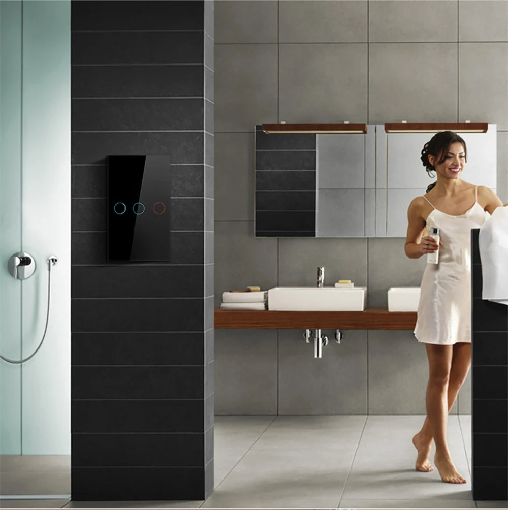 AC100-240 Touch Switch Power Led Panel Wall Light Switches Tempered Black White Crystal Glass 1/2/3 Gang Interruttore Switch by MVEnergo