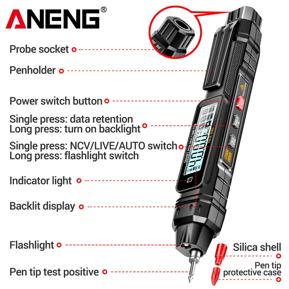 ANENG A3005 Pen Type Multimeter Digital Professional Mini AC/DC Voltage 4000 Counts Meter Resistance NCV Ohm Diode Tester tools by MVEnergo