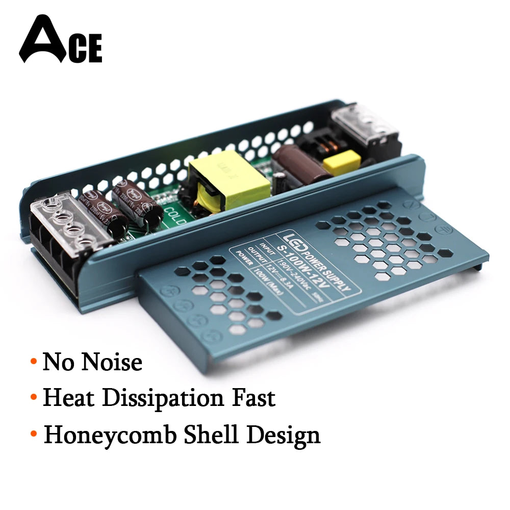 DC 12V 24V Switching Power Supply AC190-240V Mute Lighting Transformers 60W 100W 200W 300W 400W LED Light Driver Power Adapter by MVEnergo