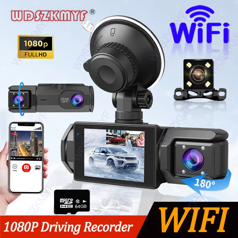WIFI Dash Cam for Car 2/3 Channel Front Rear Camera 1080P Video Recorder Dashcam Black Box Car DVR OptionalRear View Camera by MVEnergo