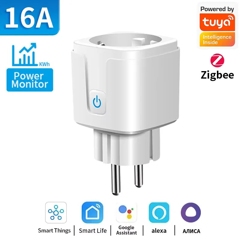TNCE Tuya 16A/20A WiFi/Zigbee3.0 Smart Socket EU Smart Plug With Power Monitoring Timing Function Work With Alexa
