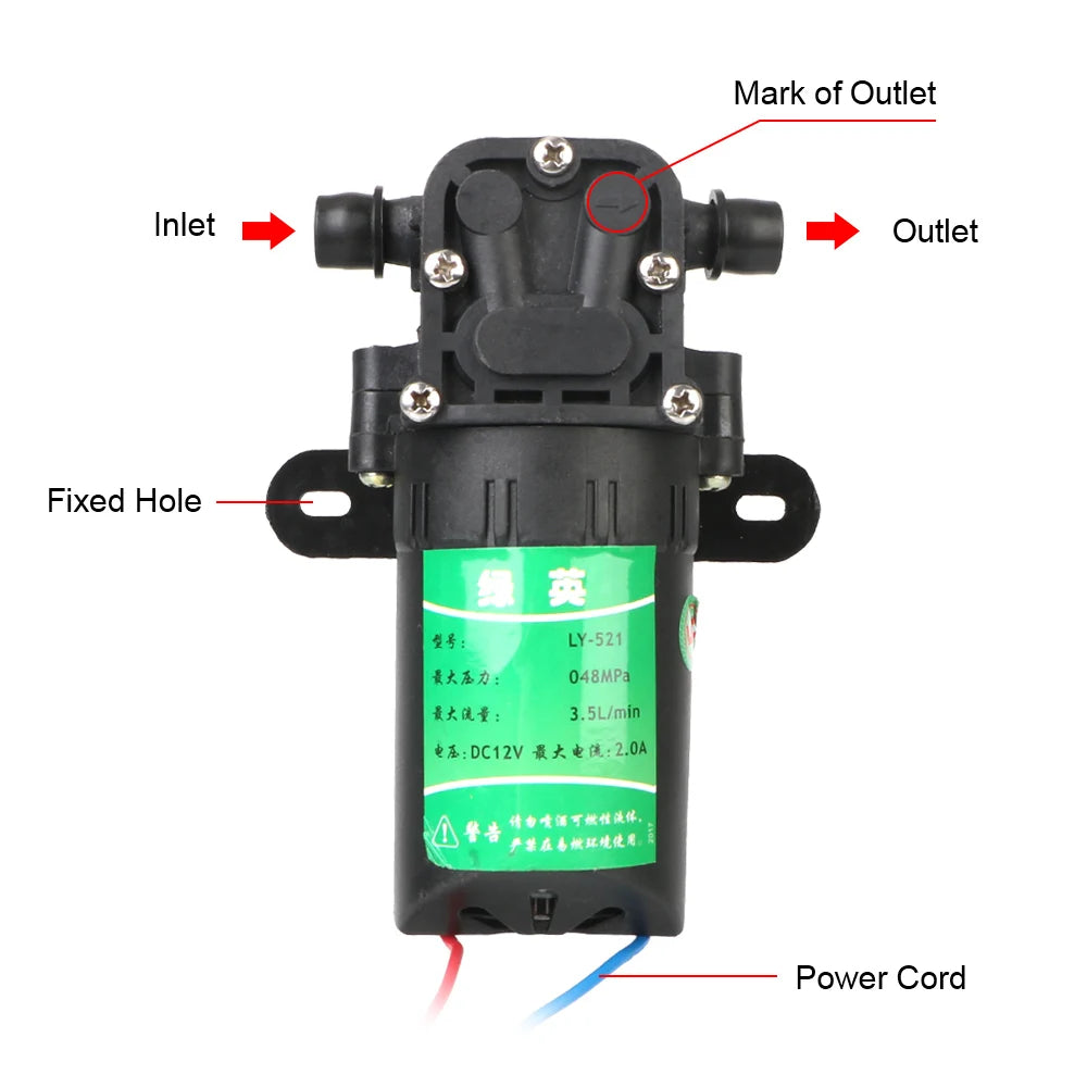 Micro High Pressure Diaphragm Agricultural Electric Water Pump 3.5L/min DC12V Water Spray Car Wash Durable