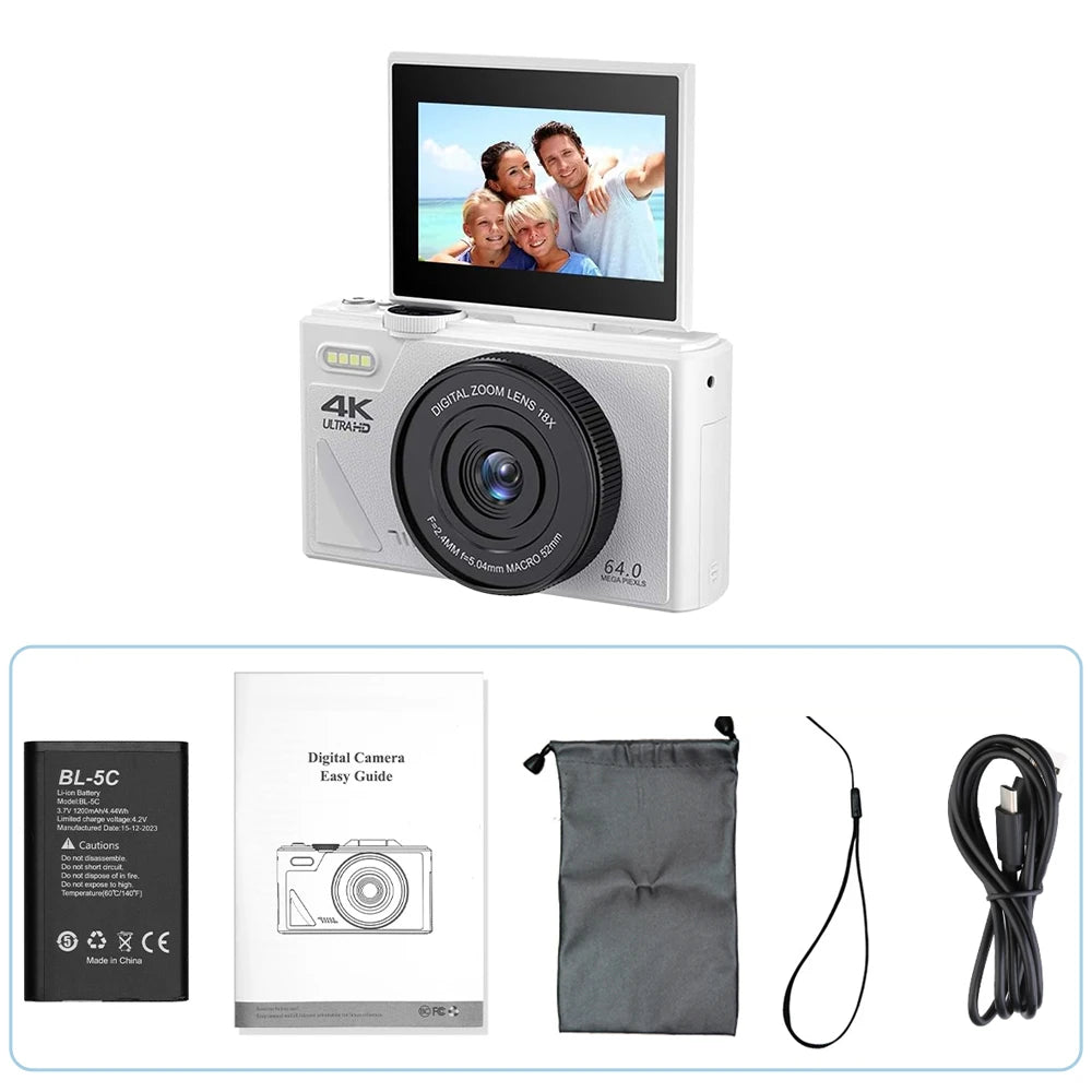 64MP Digital Photography Camera 3.0" Flip Screen WIFI 18X Digital Zoom 4K Vintage Vlog Video Recorder YouTube Webcam Cameras by MVEnergo