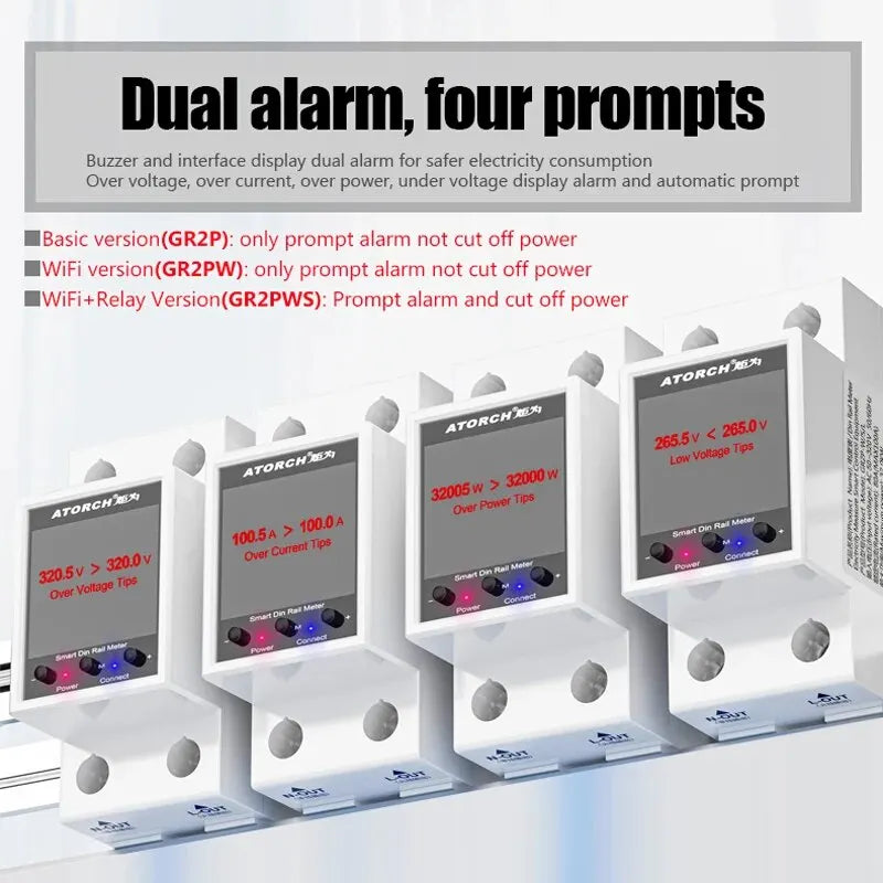 100A Tuya WiFi Din Rail Power Energy Meter AC50-320V Smart Electricity Meter Digital Display Monitor Voltage Curve Ammeter GR2PW