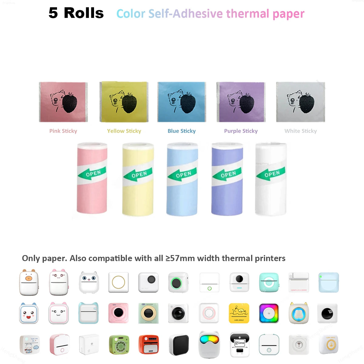 16Rolls Thermal Printer Papers 57x25mm Self-adhesive Thermal Papers HD Color Label Printers for Inkless Mini Portable Printer