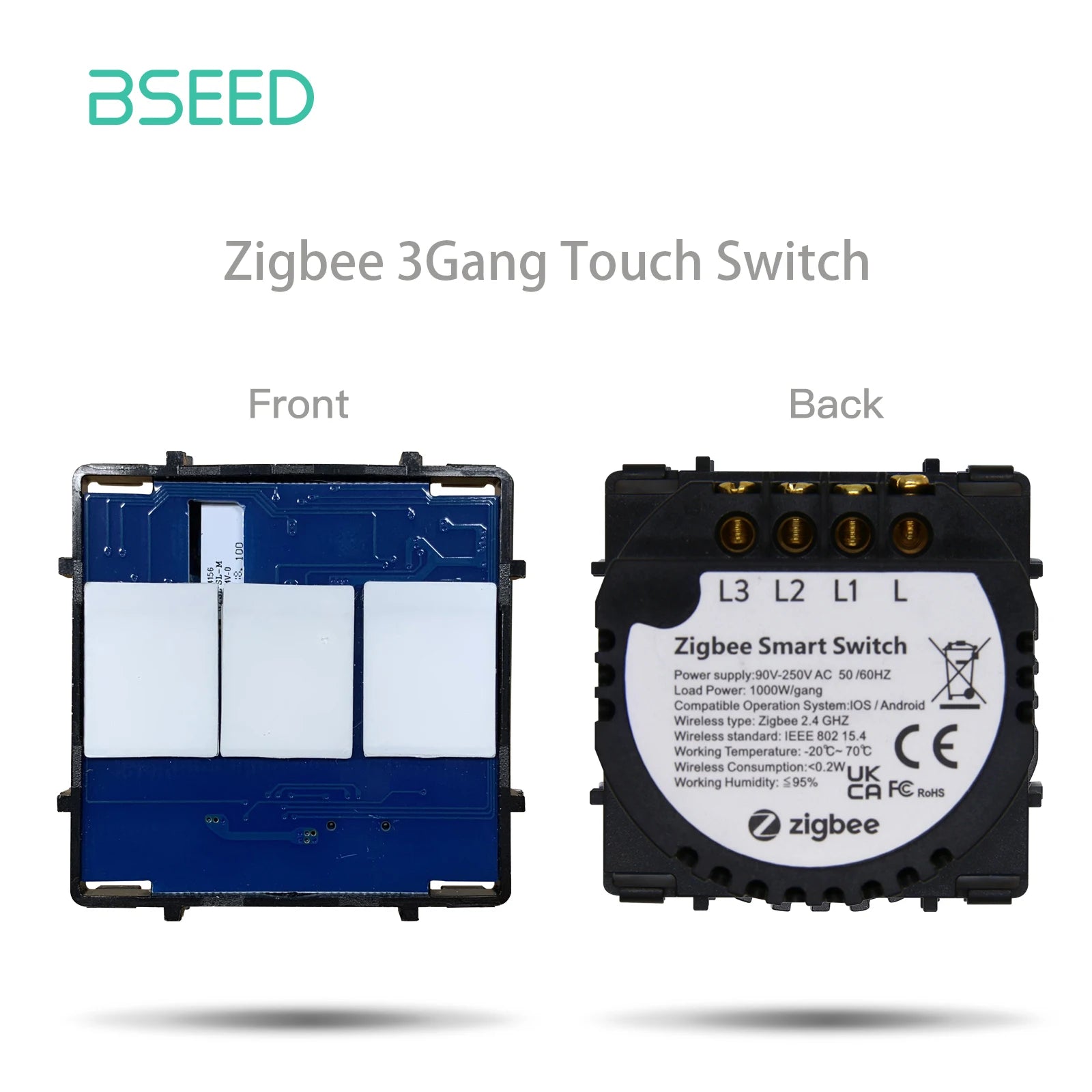 BSEED 1/2/3Gang Smart Zigbee Switches Function Part Touch Glass Front Panel EU Wall Socket Smart Plug DIY Parts Free Combination by MVEnergo