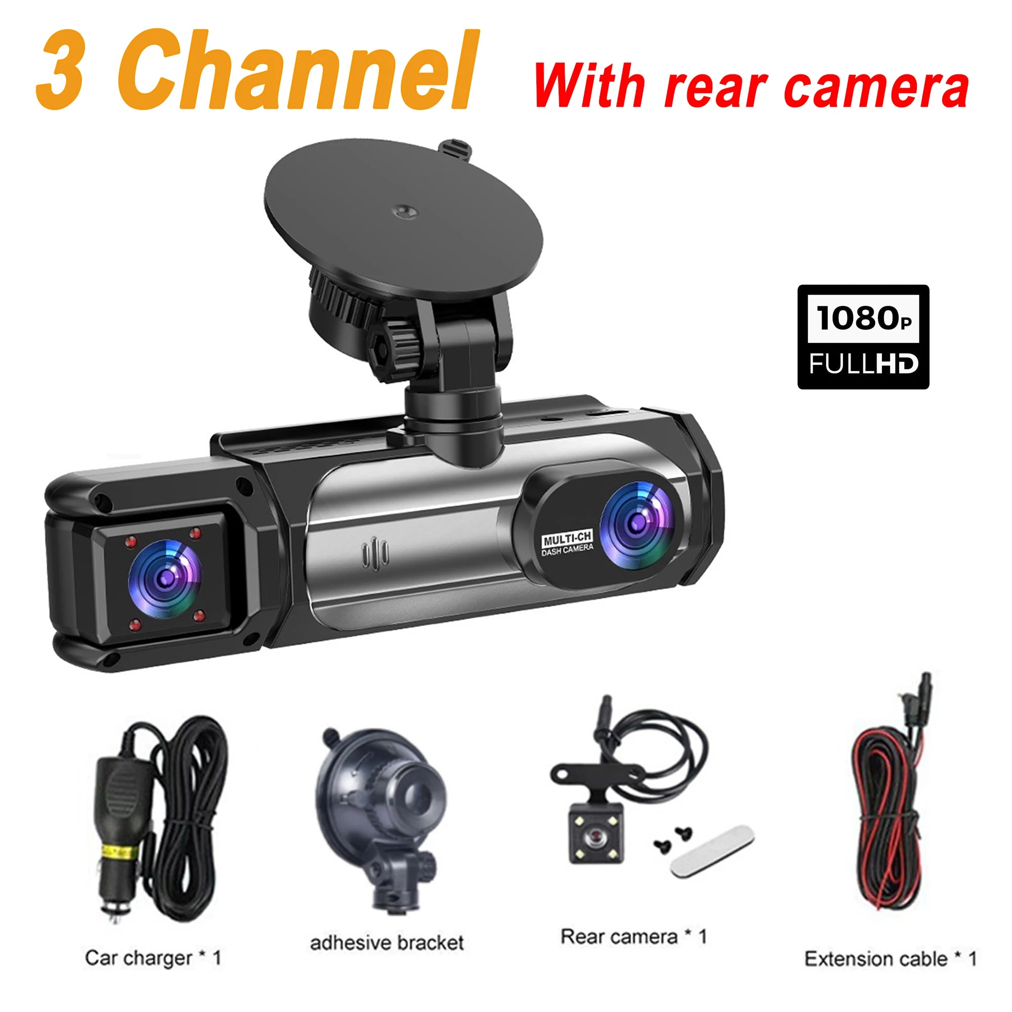 3 Cameraes Dash Cam 1080P Front and rear view camera Night Vision Parking Monit Car DVR 3way Car Video Recorder With Gift by MVEnergo