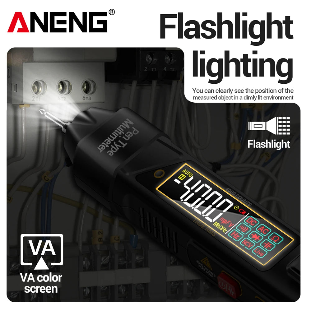 Smart Pen Multimeter NCV Voltage Tester 4000 Count ANENG A3006A Automotive Repair 600V AC/DC Electrician DIY Auto-Detection Tool by MVEnergo