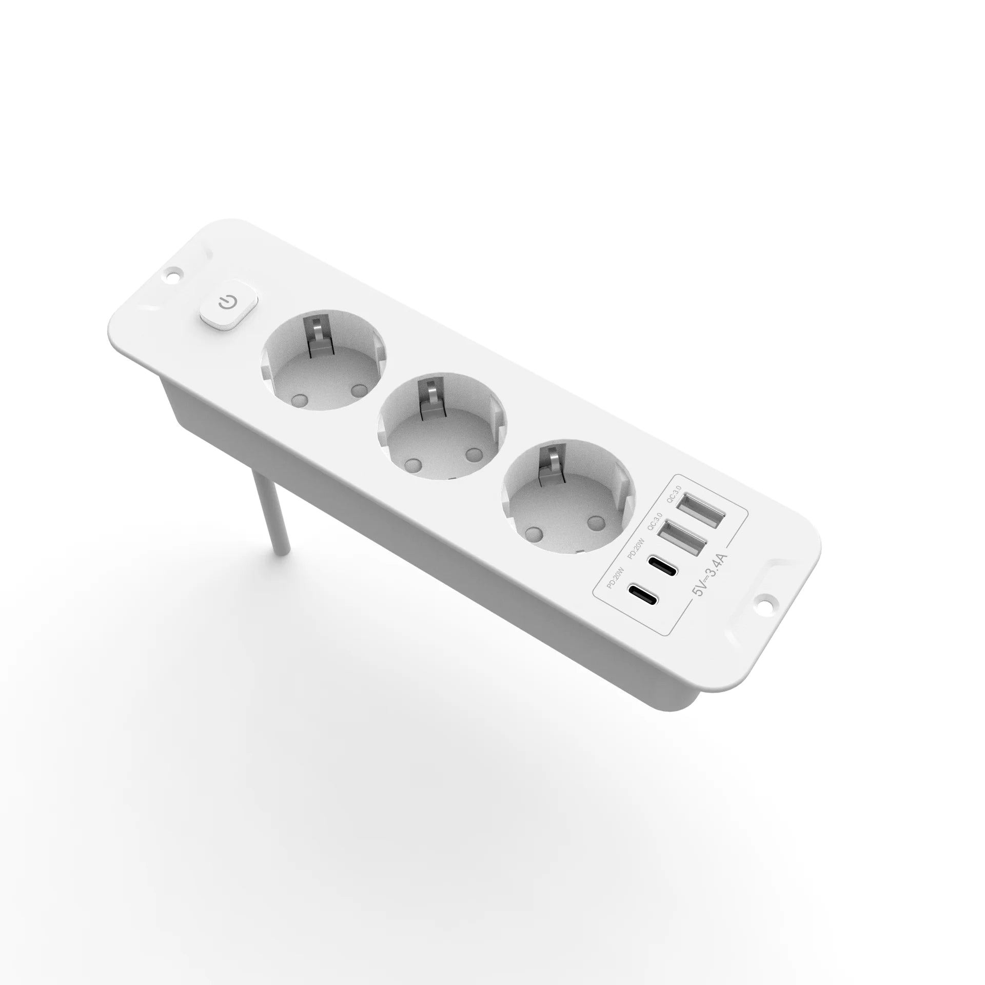 EU Built in Power Strip Desktop Recessed Socket with 2 USB 2 Type C Fast charge, Multi-Contact Outlet with 2M Extension Cable by MVEnergo