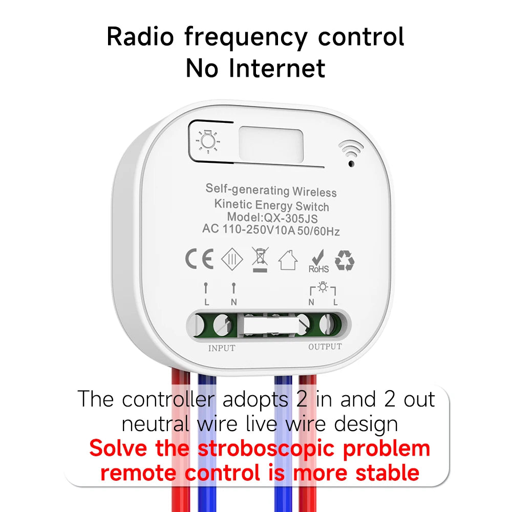 Lunzo RF 433 Self-generating Wireless switch 1 gang No Battery Required Self-Powered Waterproof Remote Control Light Swit by MVEnergo