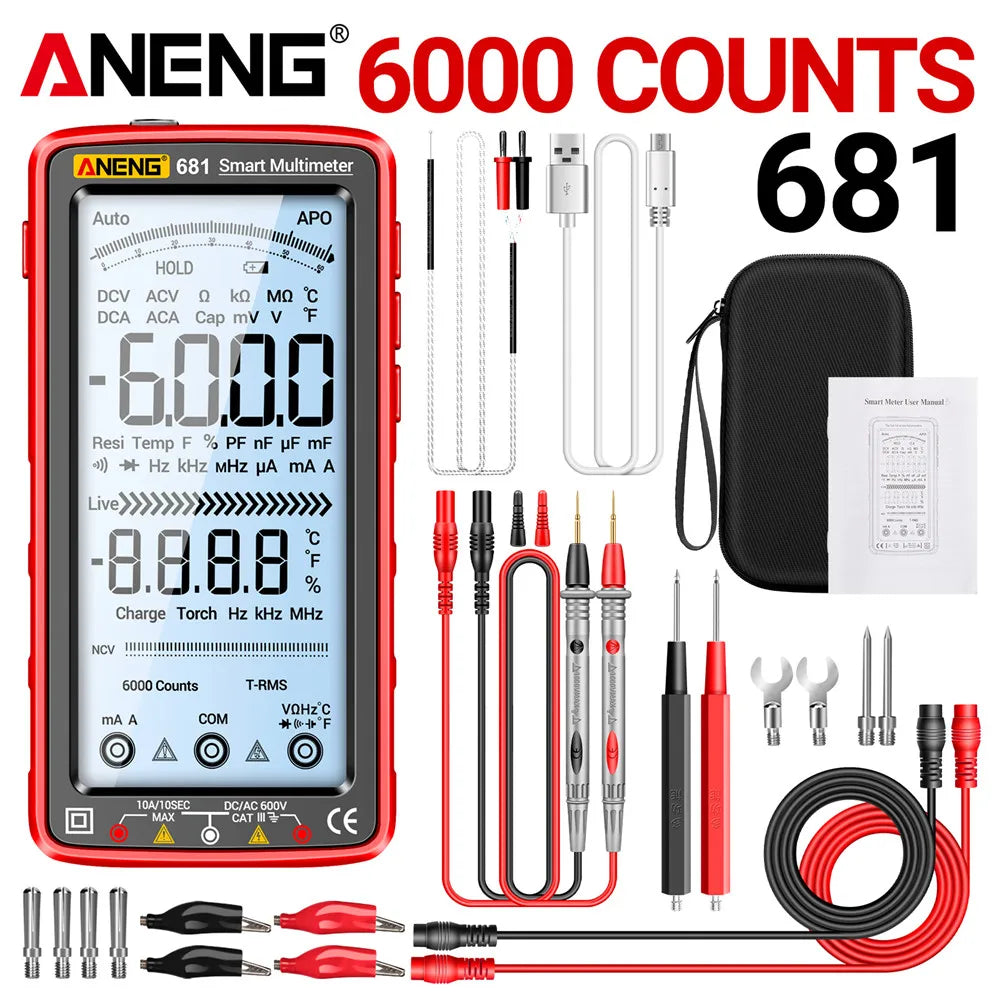 ANENG 681 Rechargable Digital Professional Multimeter Non-contact Voltage Tester AC/DC Voltage Meter LCD Screen Current Tester by MVEnergo