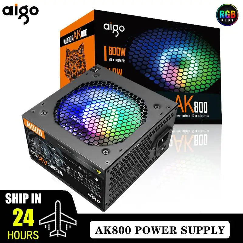 Aigo AK PC PSU Power Supply Unit 500W 600W 700W 800W 1000W Gaming 120mm RGB Fan 220V ATX Desktop computer Power Supply for BTC by MVEnergo