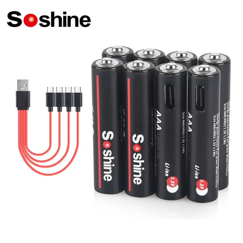 Soshine Aaa 1.5V 1100mWh Lithium Batteries USB Li-ion AAA Rechargeable Battery with 4-in-1 USB Cable for Flashlight Camera Toys by MVEnergo