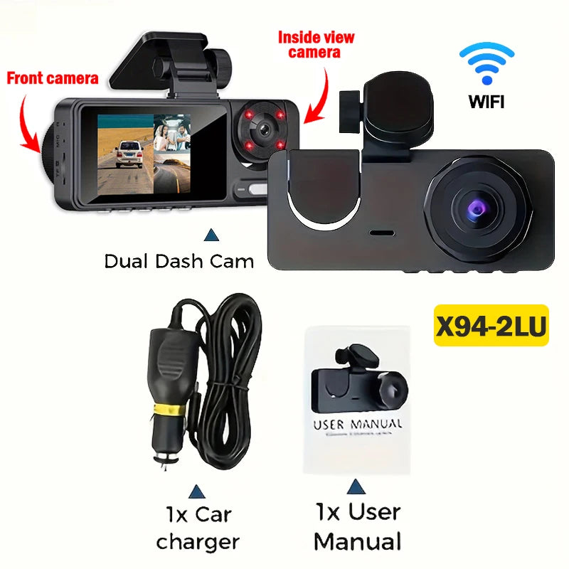 Triple Lens WiFi Dashcam 2/3 Channel Car Camera 1080P HD Video Recorder, Night Vision Car DVR with Wide Angle for Front and Rea by MVEnergo