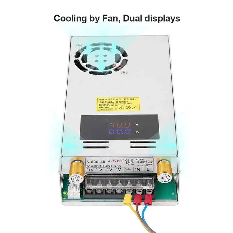 600W Voltage and Current Adjustable Switching Power Supply with Dual Display Screen Constant Voltage and Current 12V 24V 36V 48V by MVEnergo