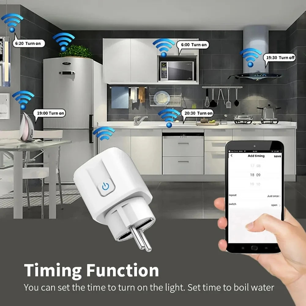 TNCE Tuya 16A/20A WiFi/Zigbee3.0 Smart Socket EU Smart Plug With Power Monitoring Timing Function Work With Alexa