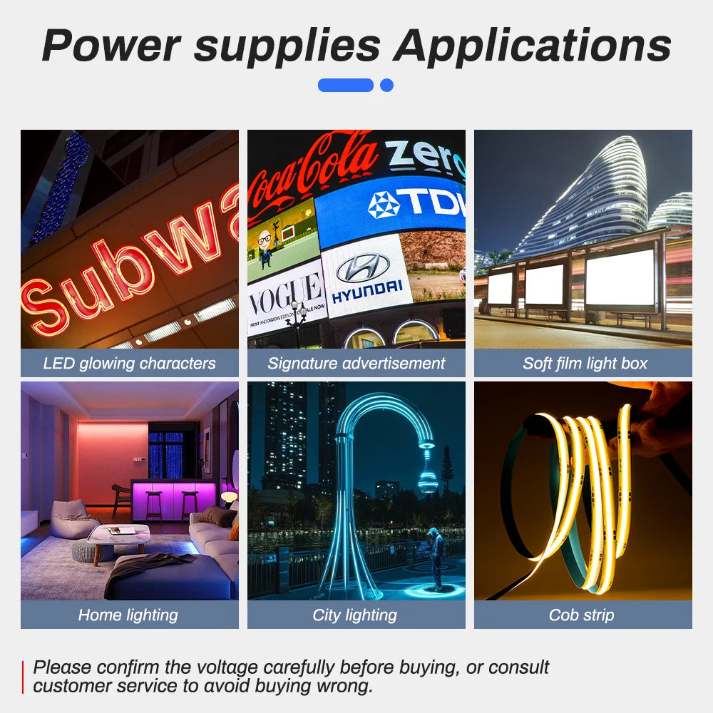 12V 24V LED Power Supply 500W 400W 300W 200W 100W 60W LED Driver AC/DC Transformer Converter for LED Strip Indoor Home Lighting