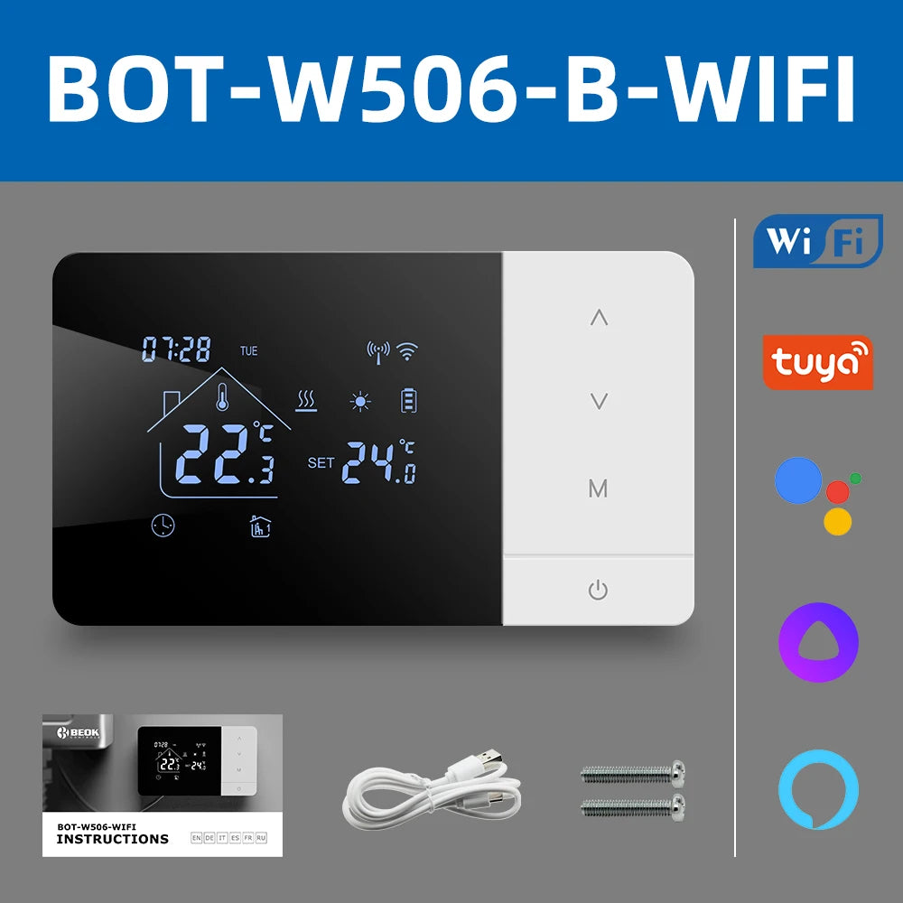Beok Tuya Heating/Cooling Thermostat for Gas Boiler Smart Home Battery-powered Thermoregulator Daily programming Work with Alexa