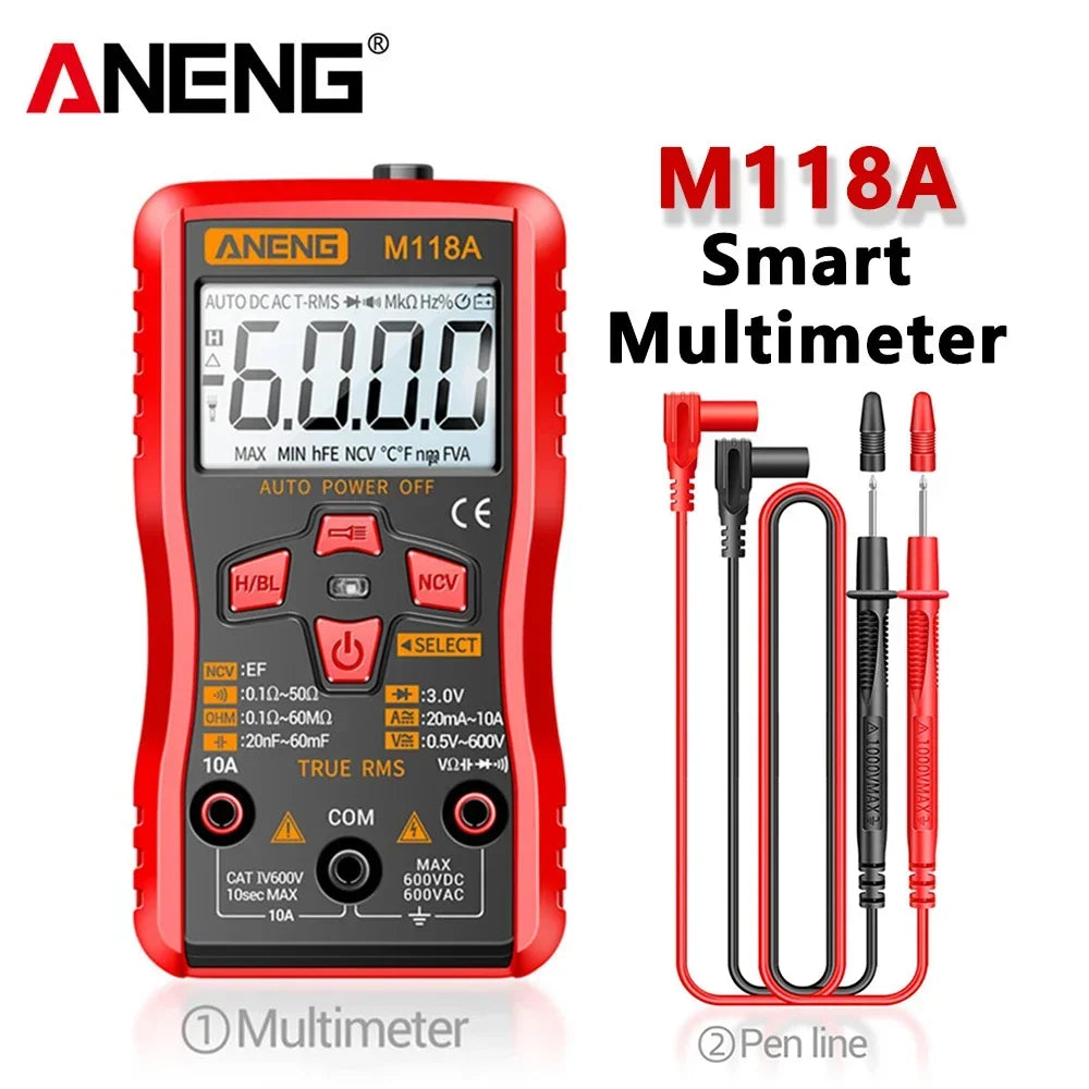 Digital Mini Multimeter 6000 Counts ANENG Auto Mmultimetro DC/AC Voltage Tester Tranistor Meter NCV Data Hold Flashlight M118A by MVEnergo