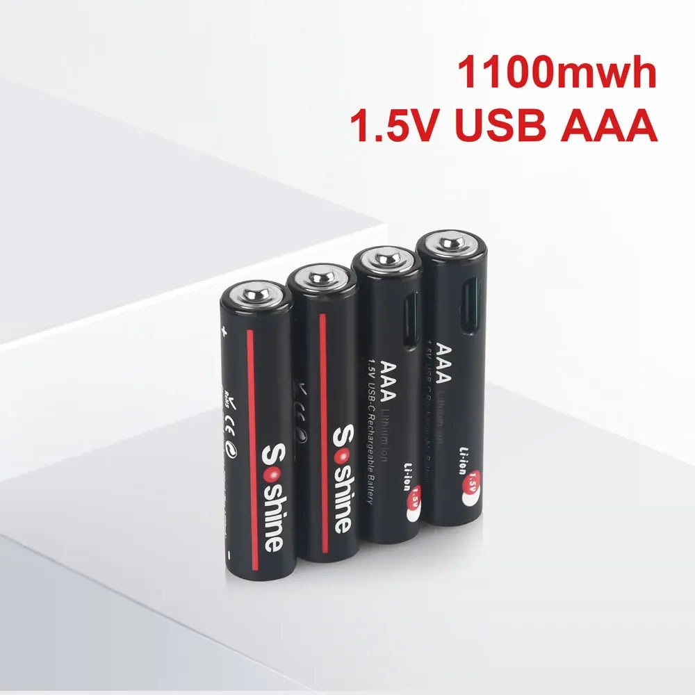 Soshine Aaa 1.5V 1100mWh Lithium Batteries USB Li-ion AAA Rechargeable Battery with 4-in-1 USB Cable for Flashlight Camera Toys by MVEnergo