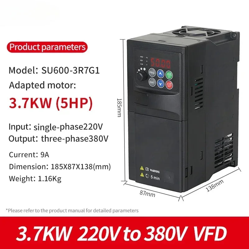 Input 220V to Output 380V VFD Variable Frequency Drive Converter Inverter 0.75/1.5/2.2/3.7/4/5.5 KW Motor Speed Controller by MVEnergo