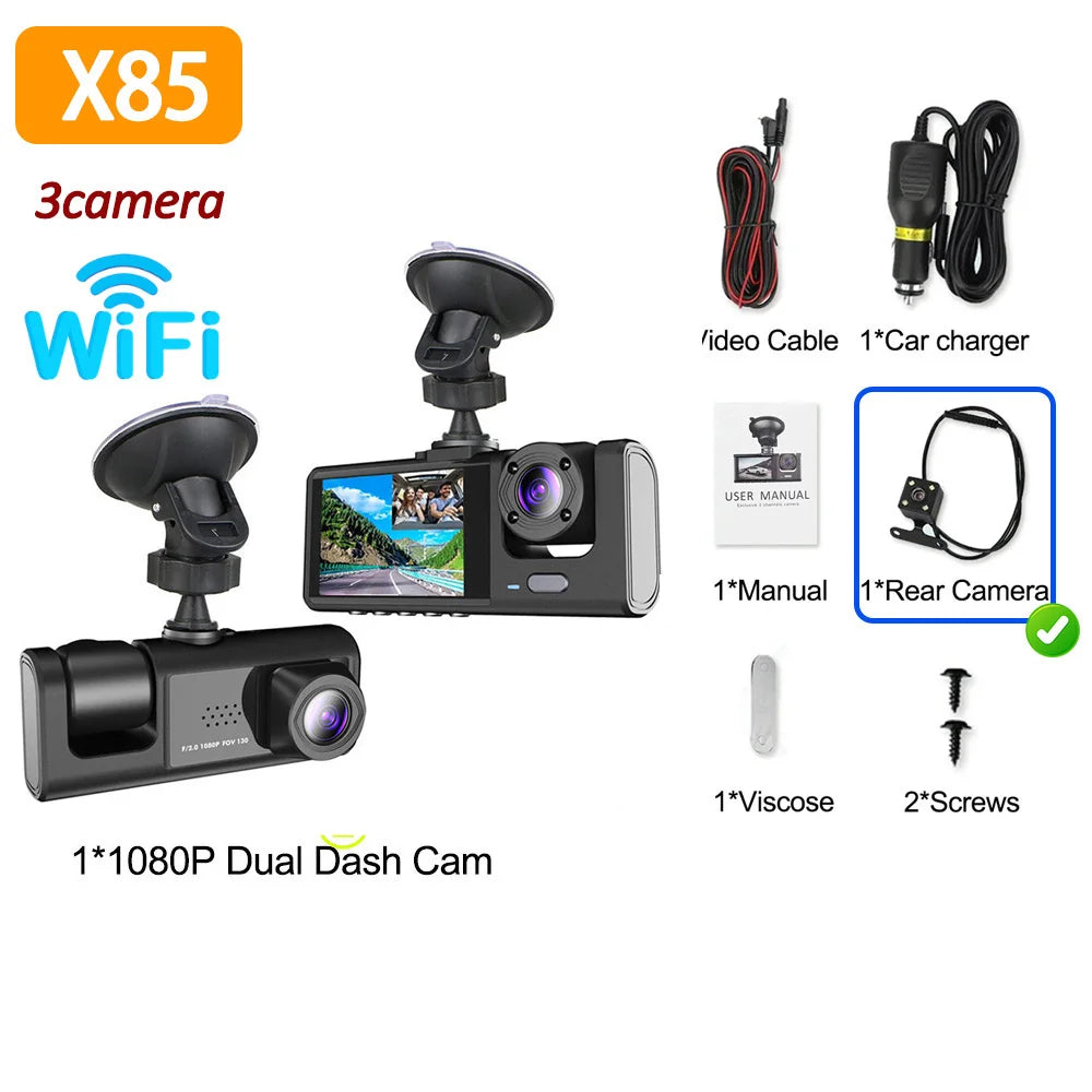 WIFI APP Control Car Dvr 2/3 Channel 1080P Dash Cam for Cars Front optional Rear View Recorder Video Car Camera Car Assecories by MVEnergo