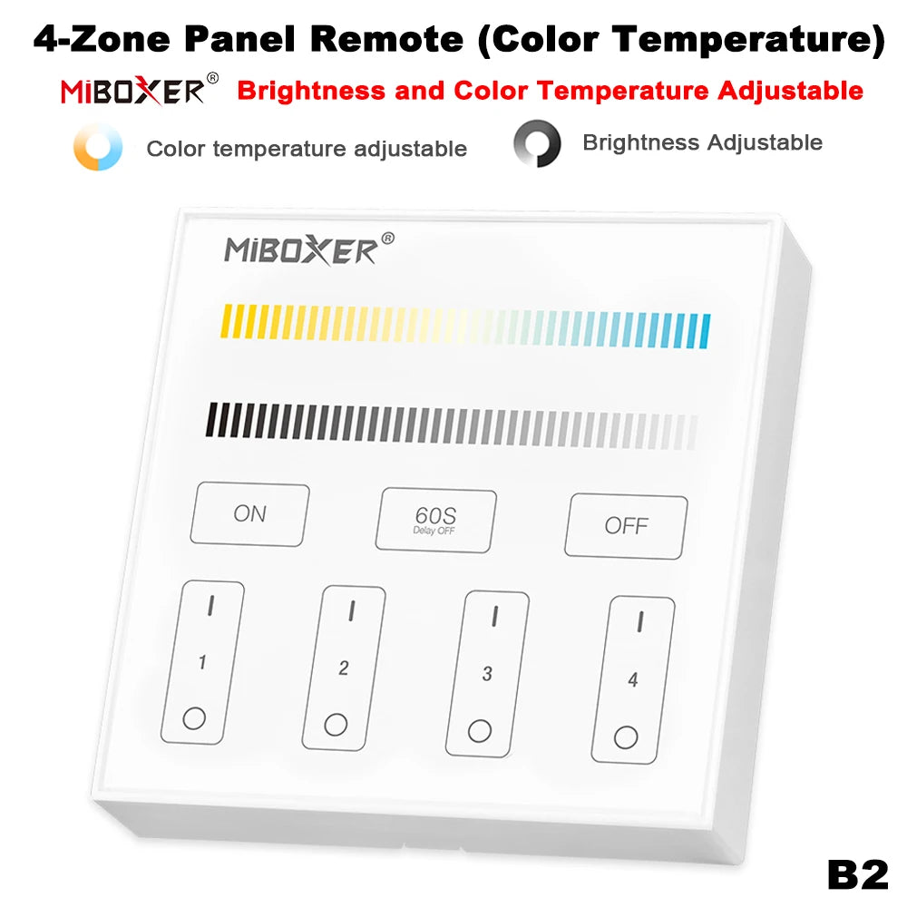 MiBoxer B0 B1 B2 B3 B4 B5 B8 T1 T2 T3 T4 P0 P1 P2 P3 P4 Brightness/CCT/RGB/RGBW/RGBCCT 2.4G Smart Panel Remote Controller Dimmer