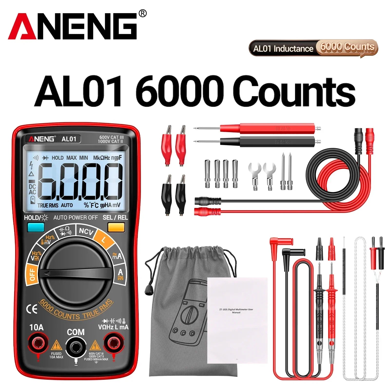 ANENG AL01 Inductance Digital Multimeter 6000 Counts True-RMS AC/DC Voltage Meter Current Tester Professional Electrician Tools by MVEnergo