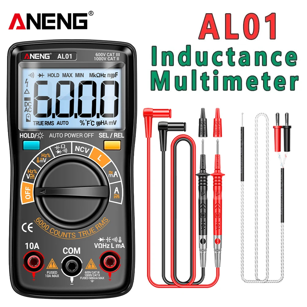 Coil Inductance Multimeter Duty Cycle Hz Tester ANENG AL01 6000 Counts NCV Temperature Meter True-RMS Voltage Pro Tester Tools by MVEnergo