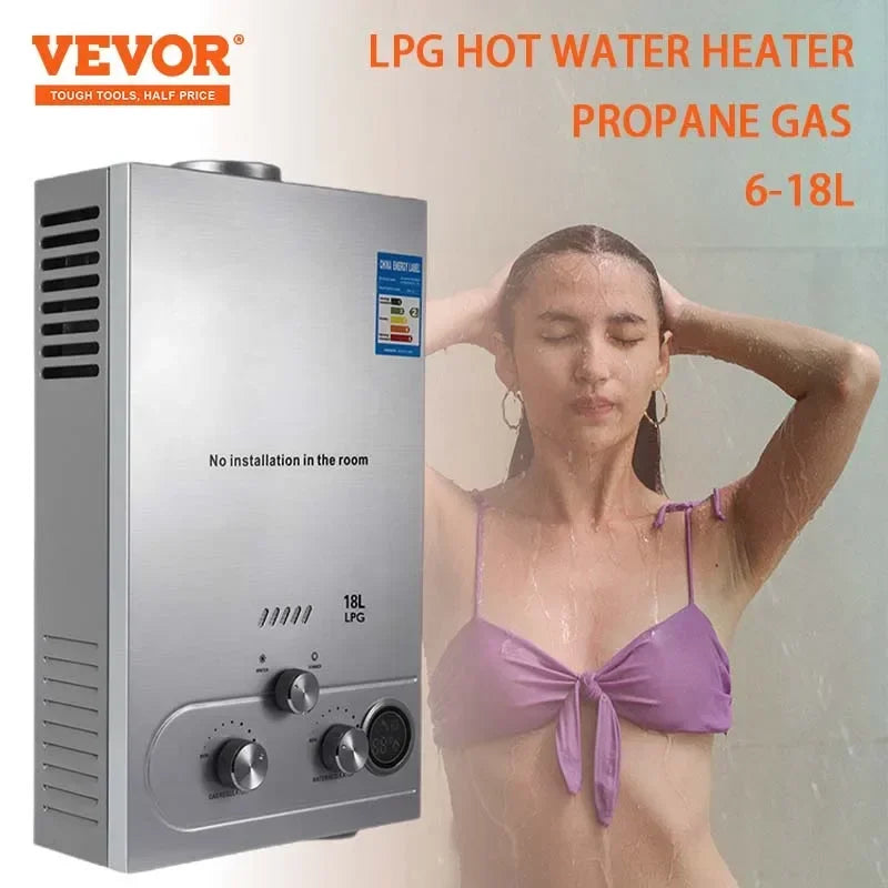 VEVOR LPG Gas Hot Water Heater 6L/8L/10L/12L/16L/18L Boiler Home Appliance Water Heater With Shower Kit For Home or Camping by MVEnergo