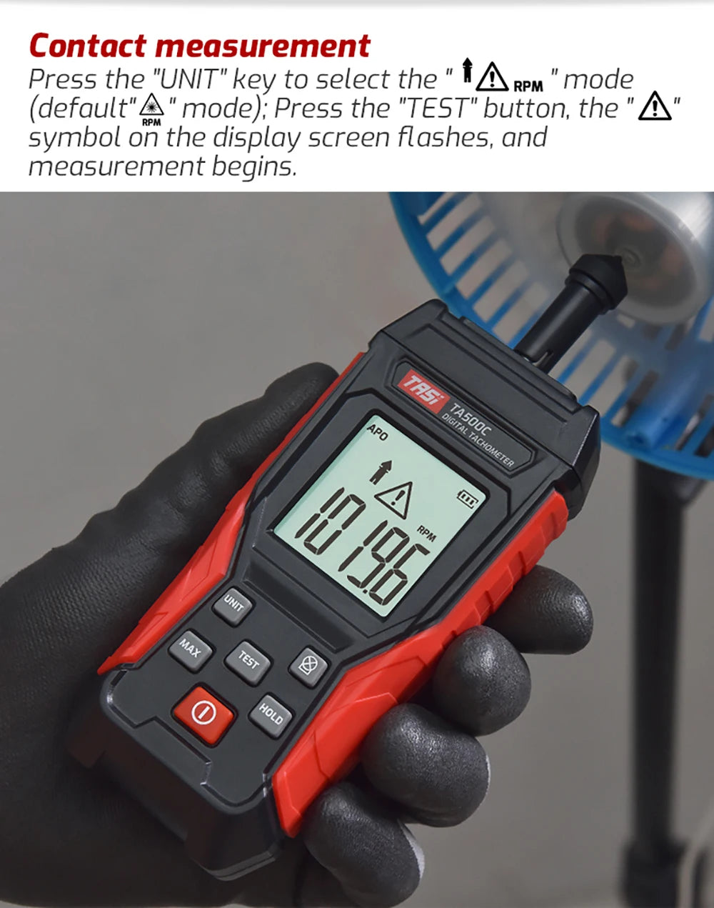 TASI TA500A/B/C Tachometer Contact&Non-contact Digital Tachometer Laser Photo Tachometer High Accuracy Max 100000 RPM Tachometer